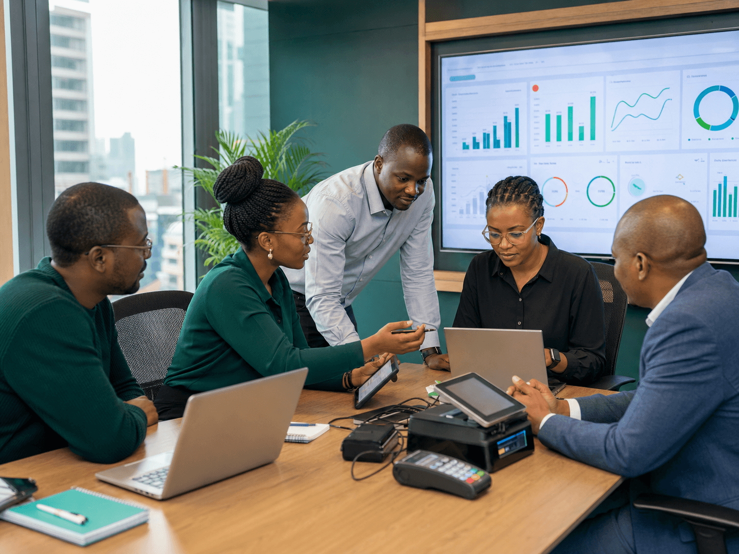 African technology team configuring a POS implementation